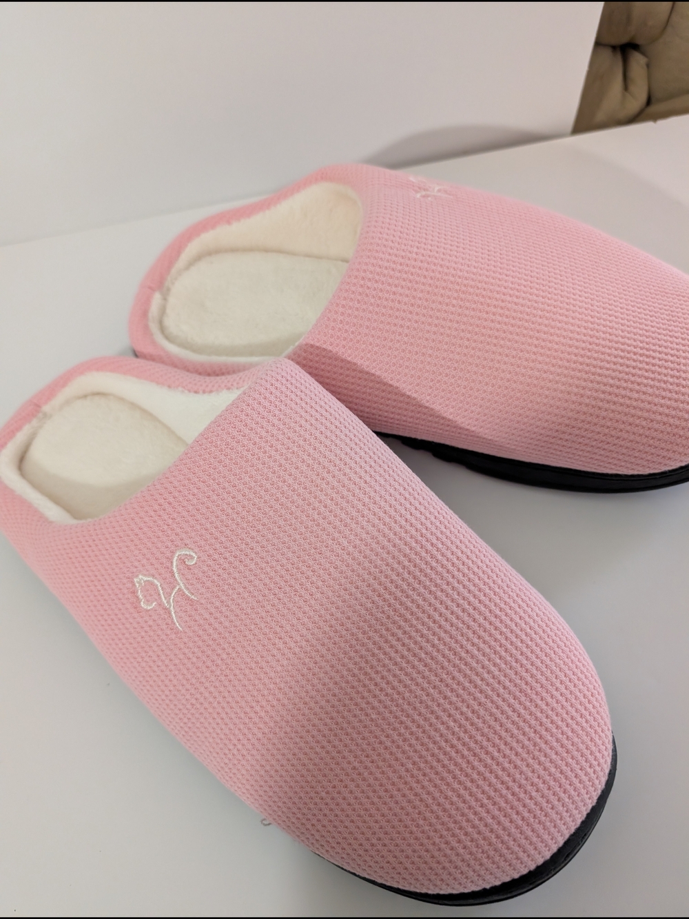 Pink Embroidered Cozy Slippers